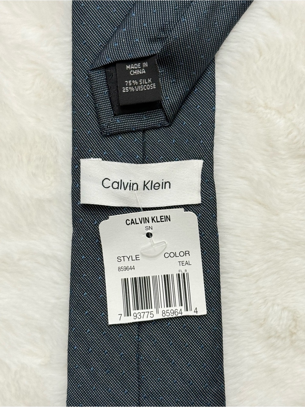 NWT Calvin Klein Men's Teal Blue Textured Micro Dot Silk Blend Tie